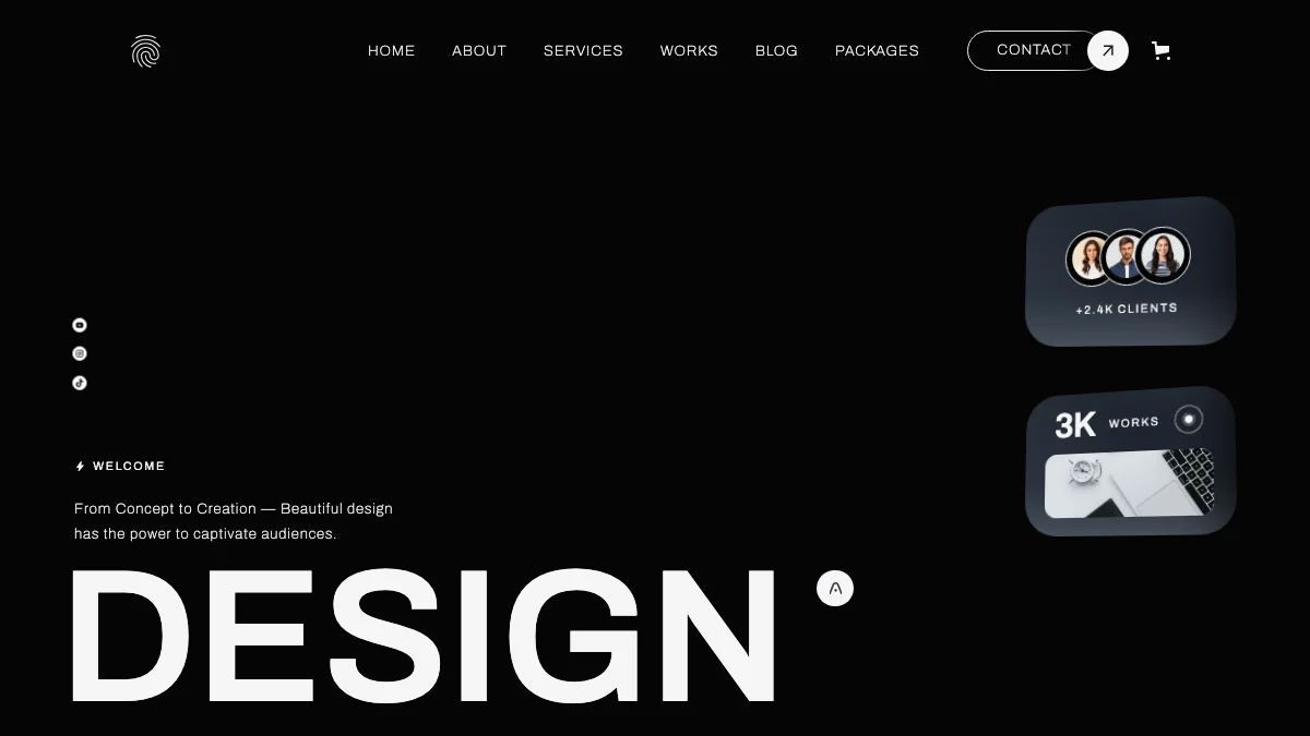 Screenshot of the 3D Entity theme homepage
