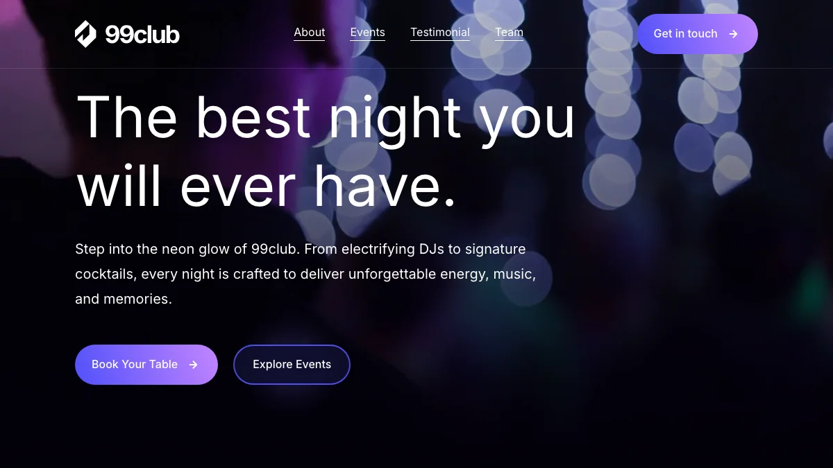 Screenshot of the 99Club theme homepage