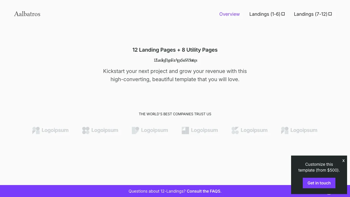 Screenshot of the Aalbatros theme homepage