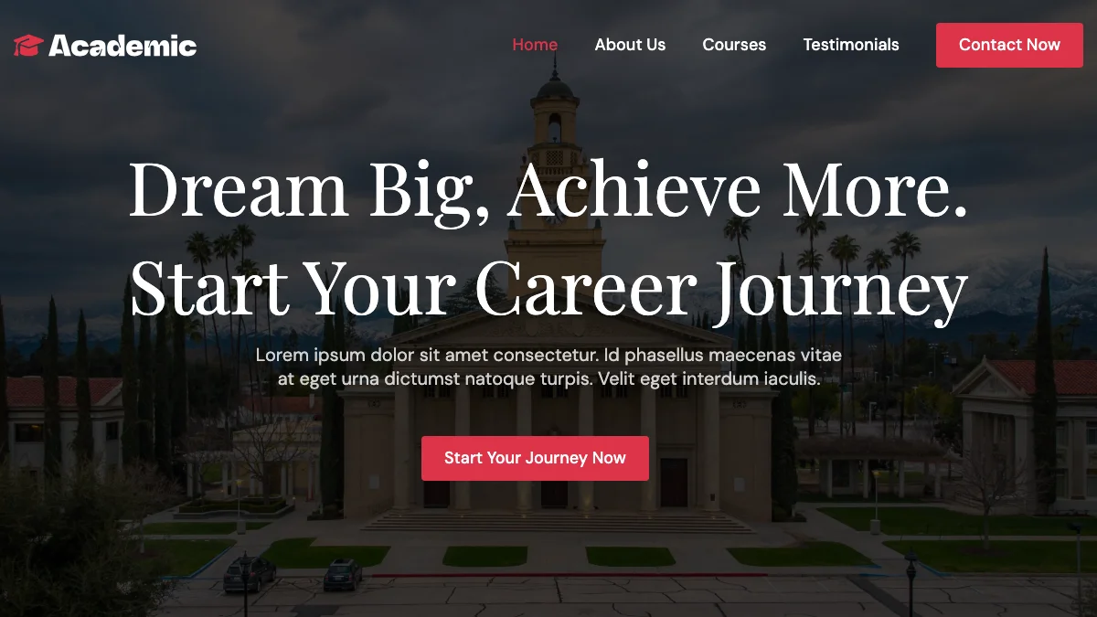 Screenshot of the Academic theme homepage