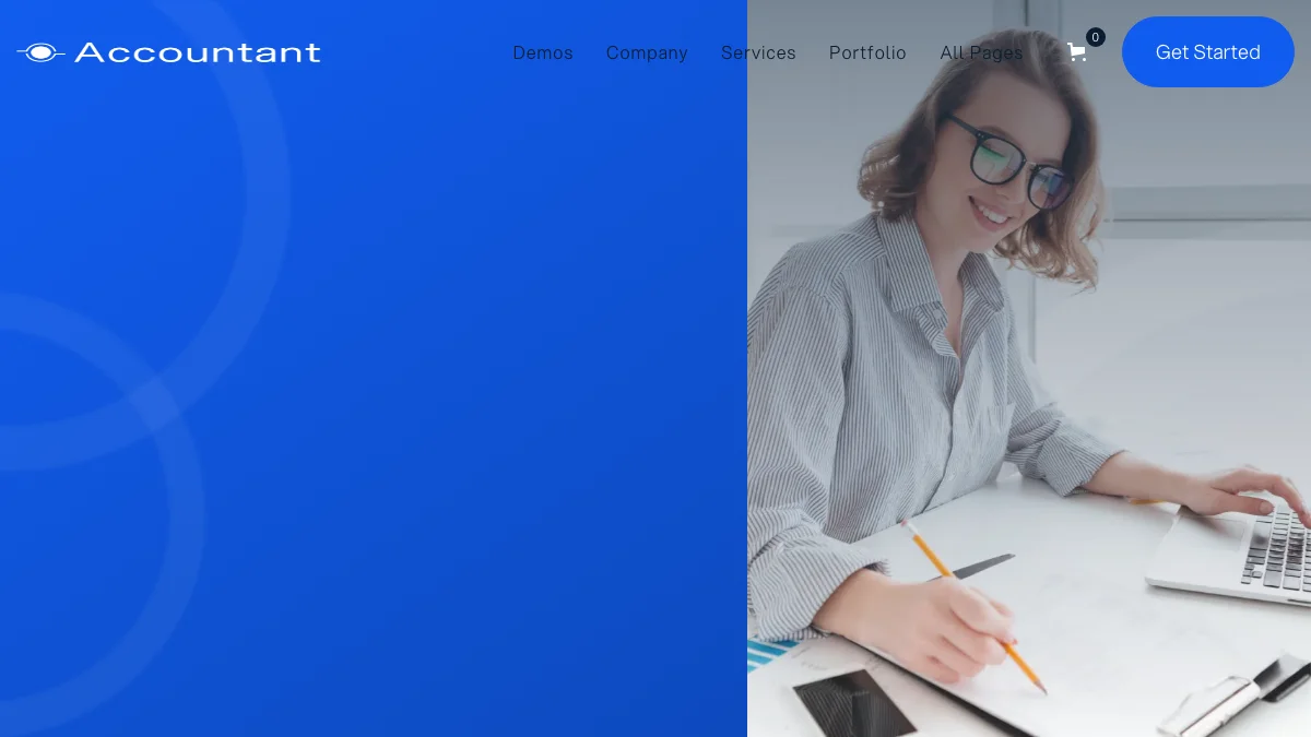 Screenshot of the Accountant 128 theme homepage