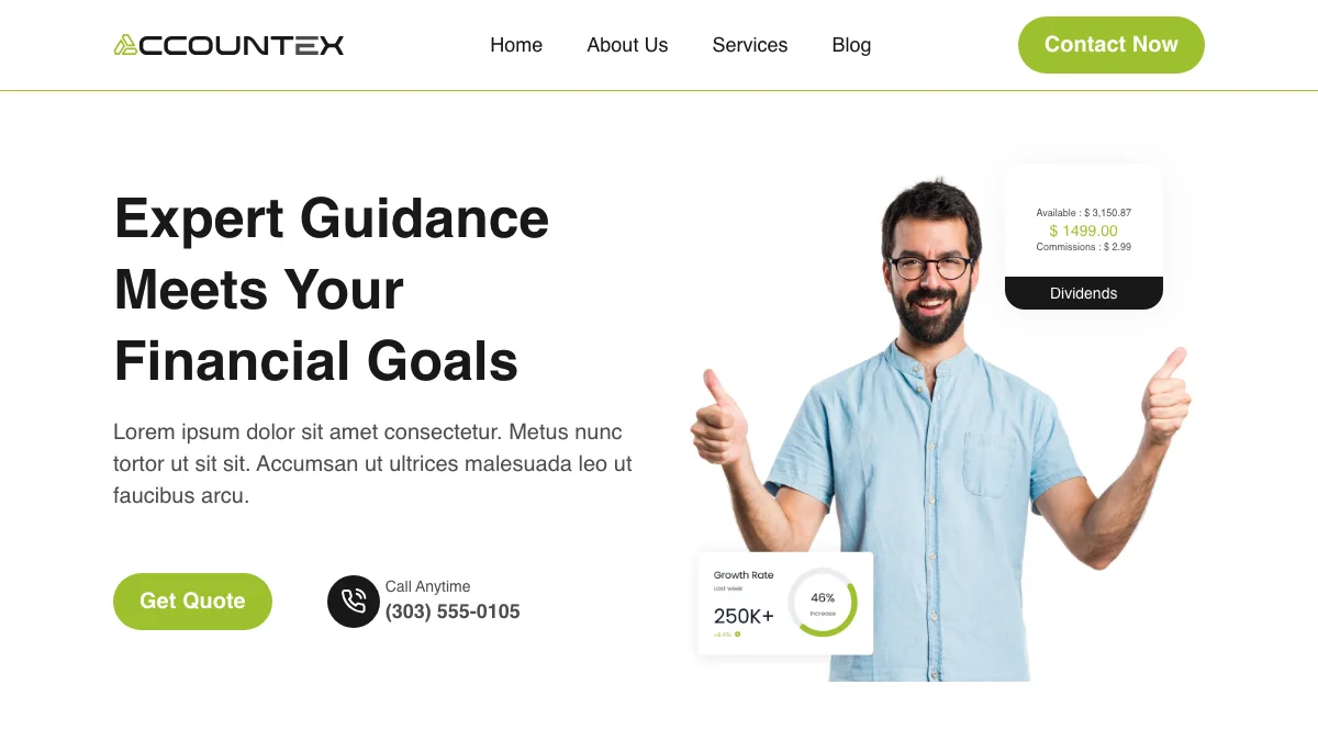 Screenshot of the Accountex theme homepage
