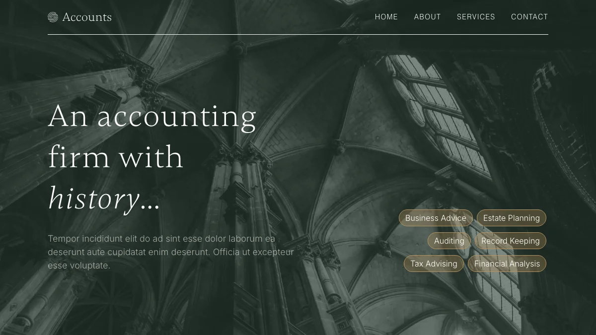 Screenshot of the Accounts theme homepage