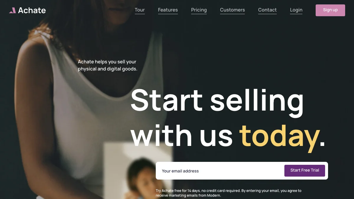 Screenshot of the Achate theme homepage