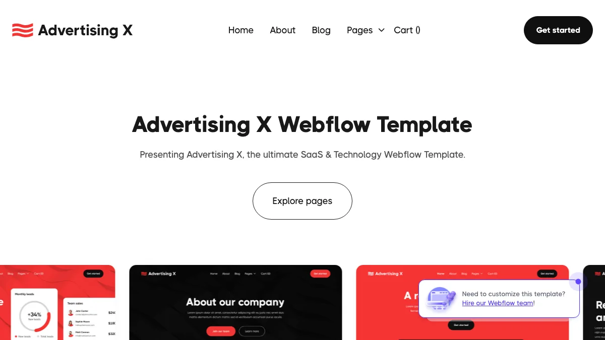 Screenshot of the Advertising X theme homepage