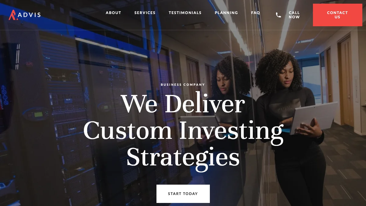 Screenshot of the Advis theme homepage