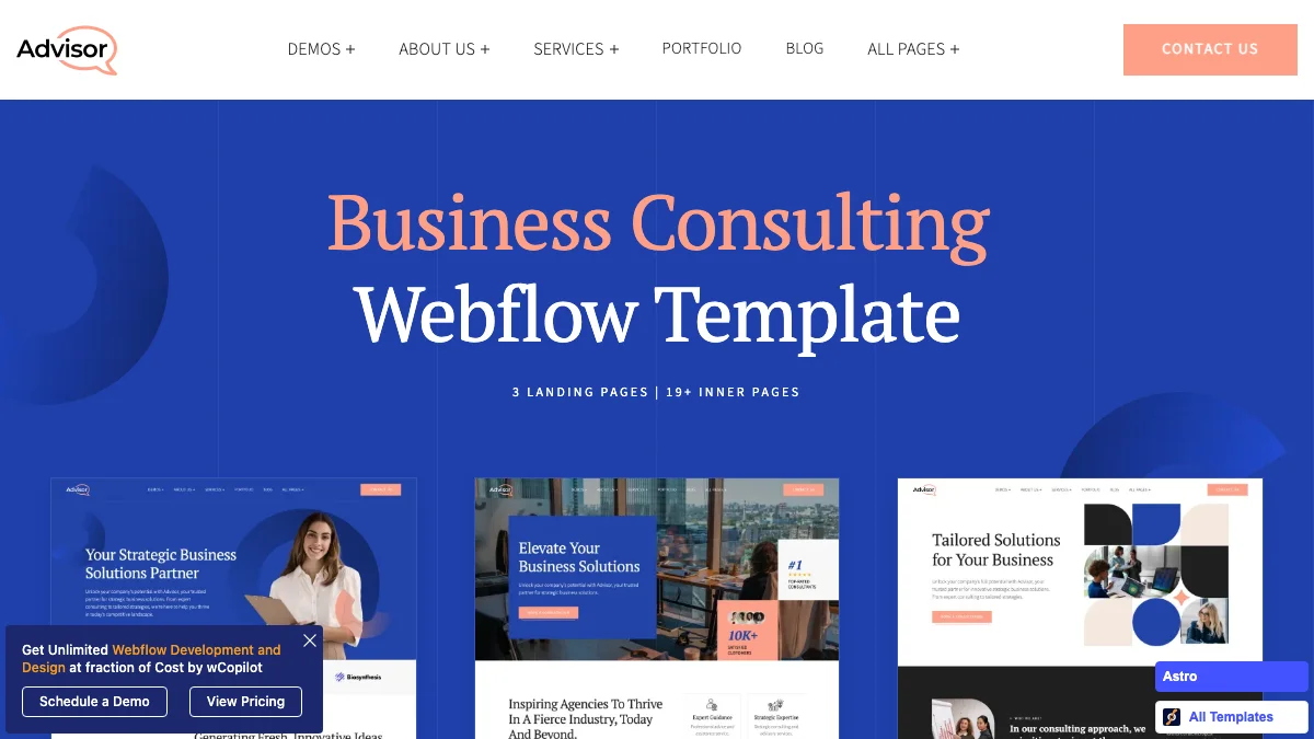 Screenshot of the Advisor theme homepage