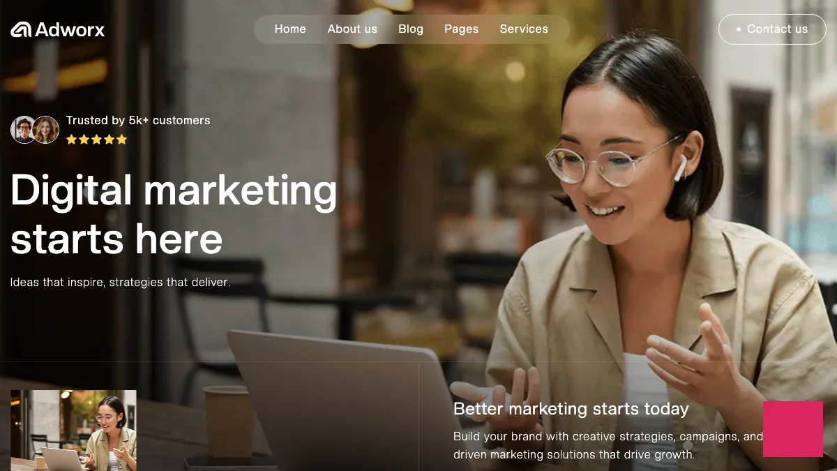 Screenshot of the Adworx theme homepage