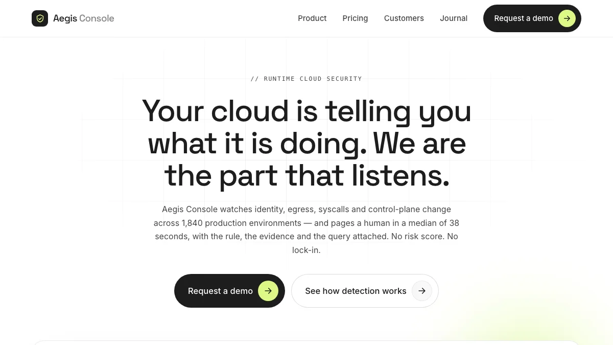 Screenshot of the Aegis Console theme homepage