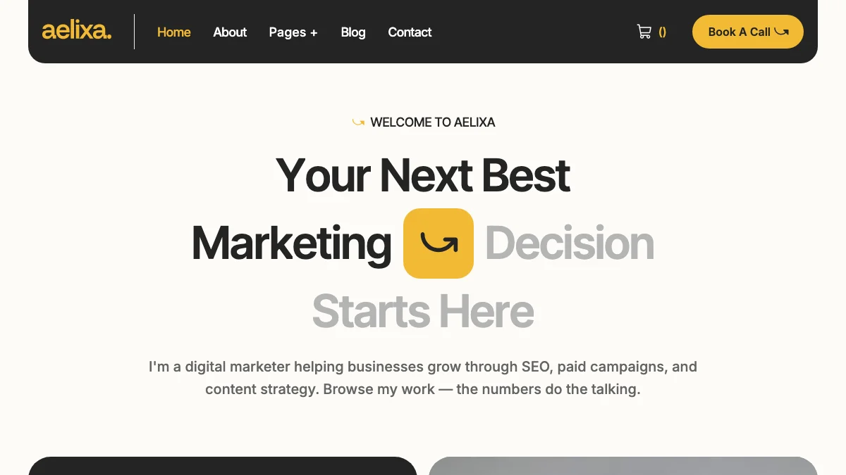 Screenshot of the Aelixa theme homepage