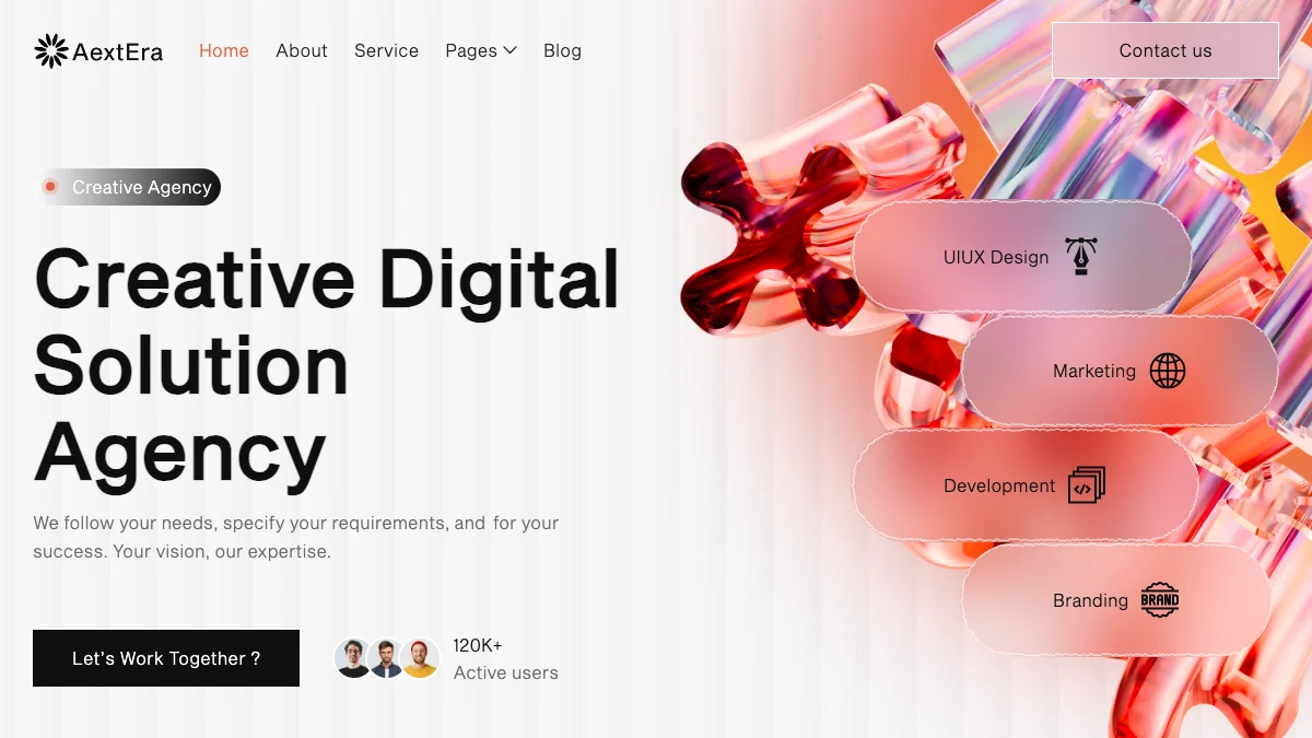 Screenshot of the Aextera theme homepage