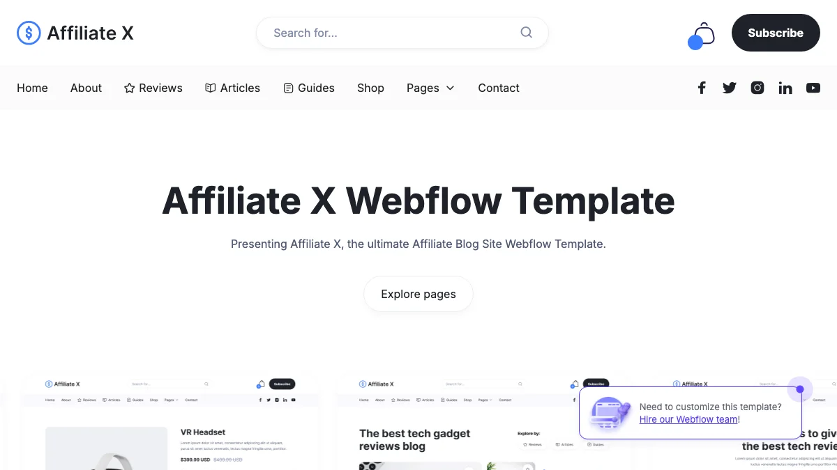 Screenshot of the Affiliate X theme homepage