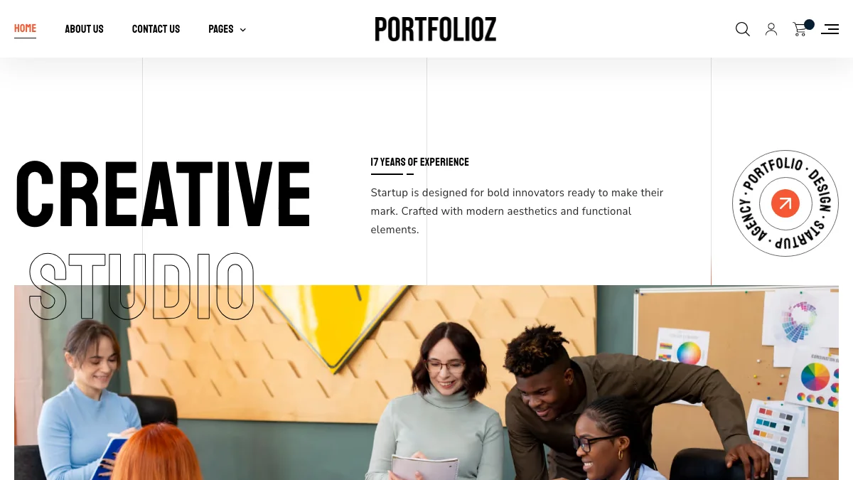 Screenshot of the Agencyy Portfolioo theme homepage