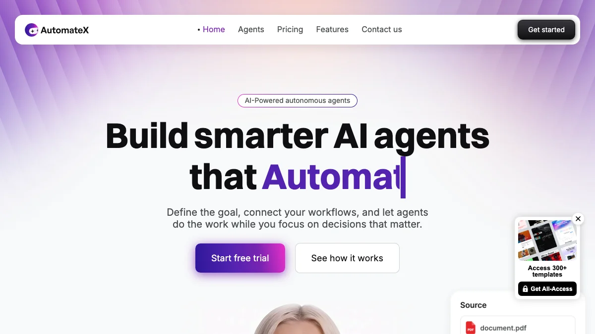 Screenshot of the AutomateX theme homepage