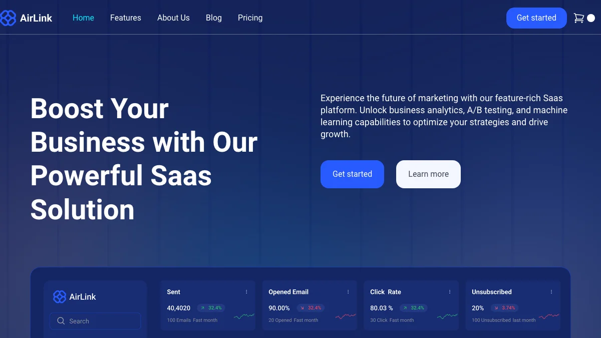 Screenshot of the AirLink theme homepage