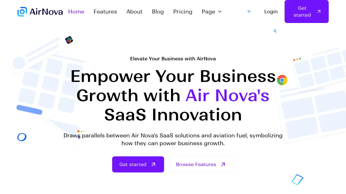 Screenshot of the AirNova theme homepage