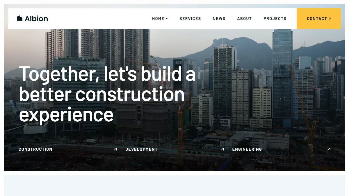Screenshot of the Albion theme homepage