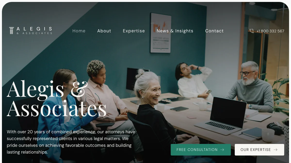 Screenshot of the Alegis theme homepage