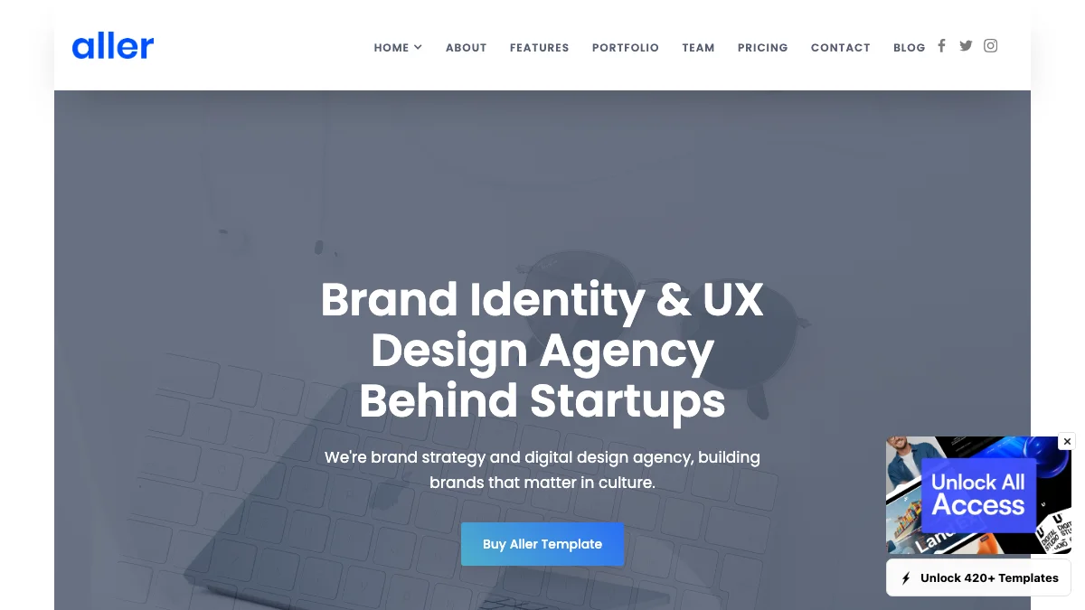 Screenshot of the Aller theme homepage