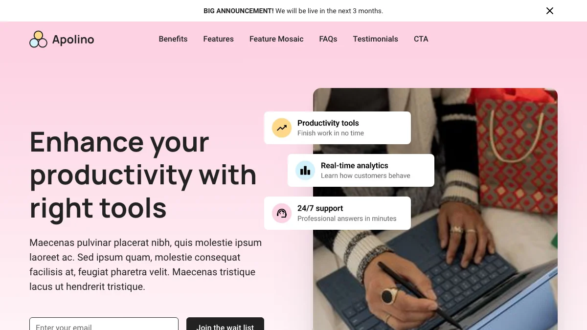 Screenshot of the Apolino theme homepage