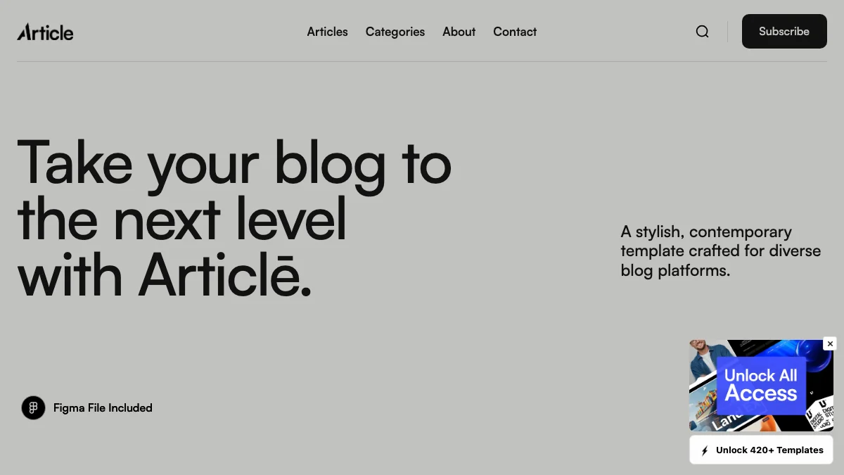 Screenshot of the Articlē theme homepage