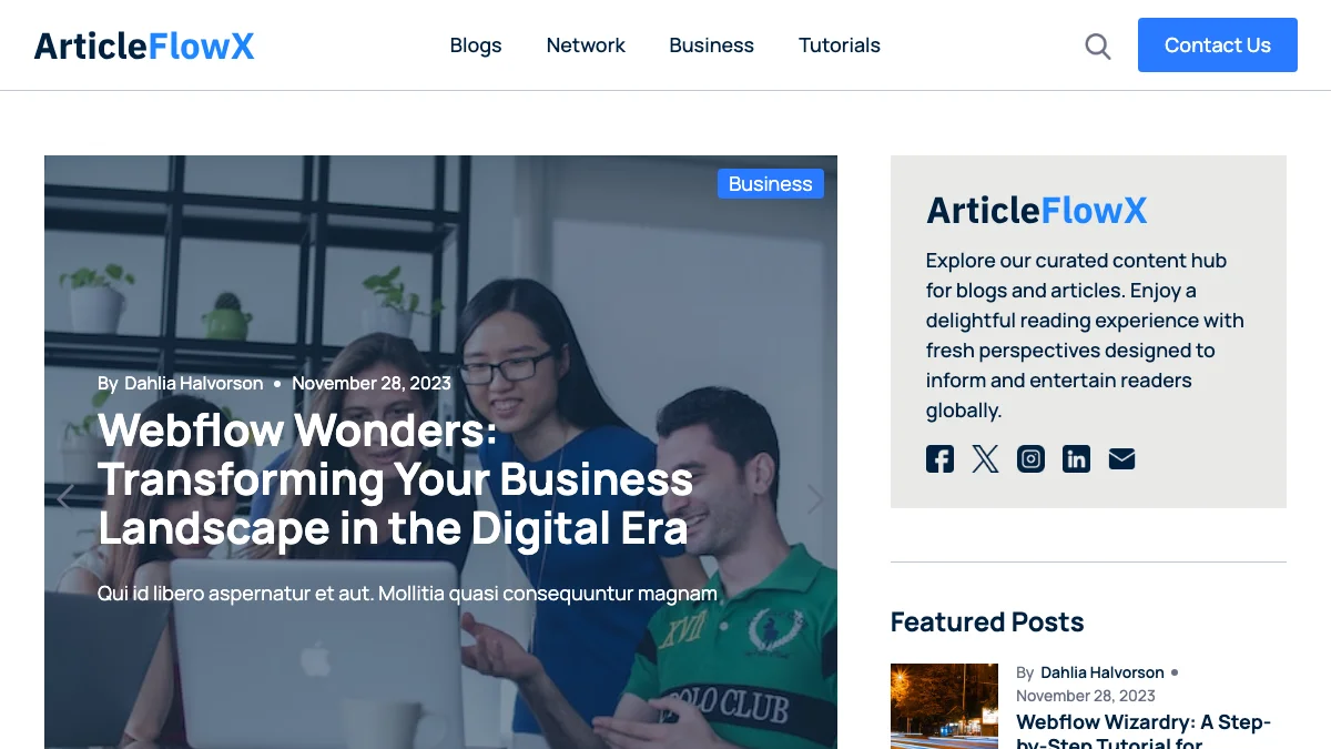 Screenshot of the Article FlowX theme homepage