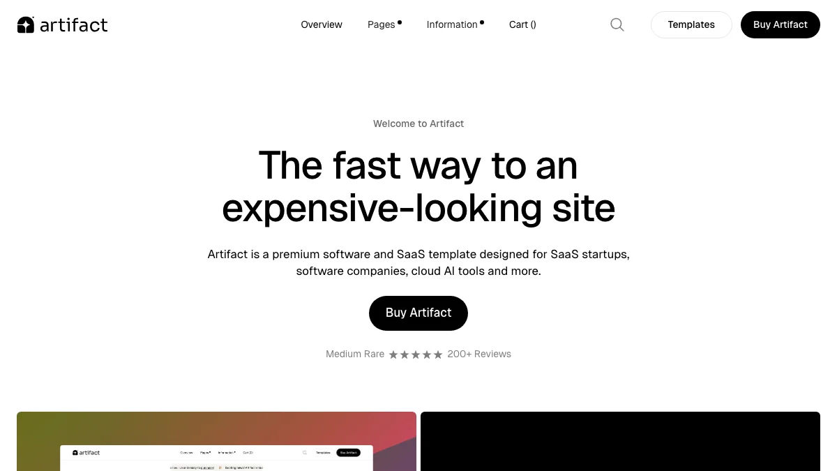 Screenshot of the Artifact theme homepage