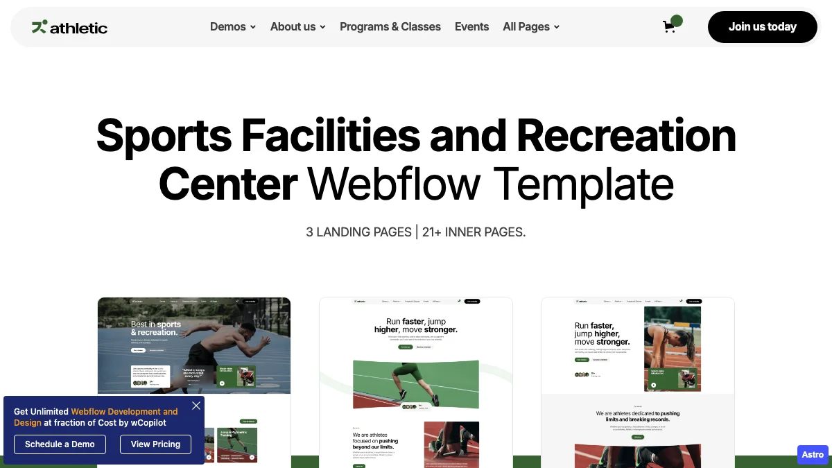 Screenshot of the Athletic W theme homepage