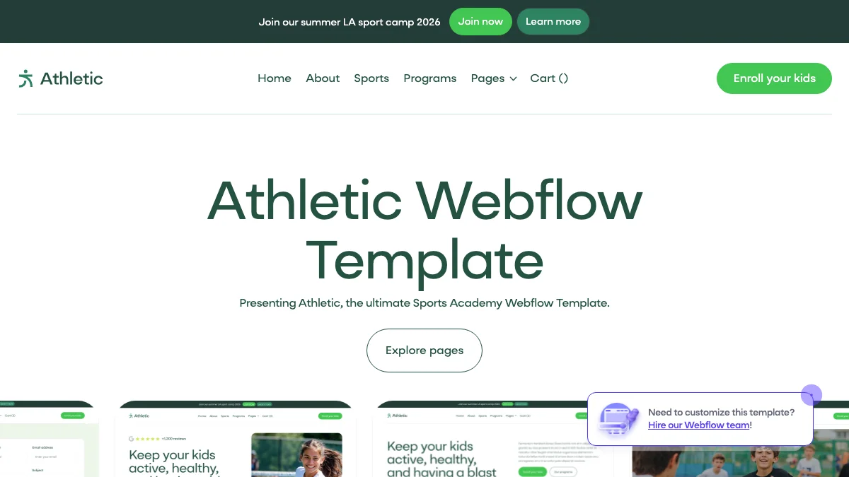Screenshot of the Athletic theme homepage