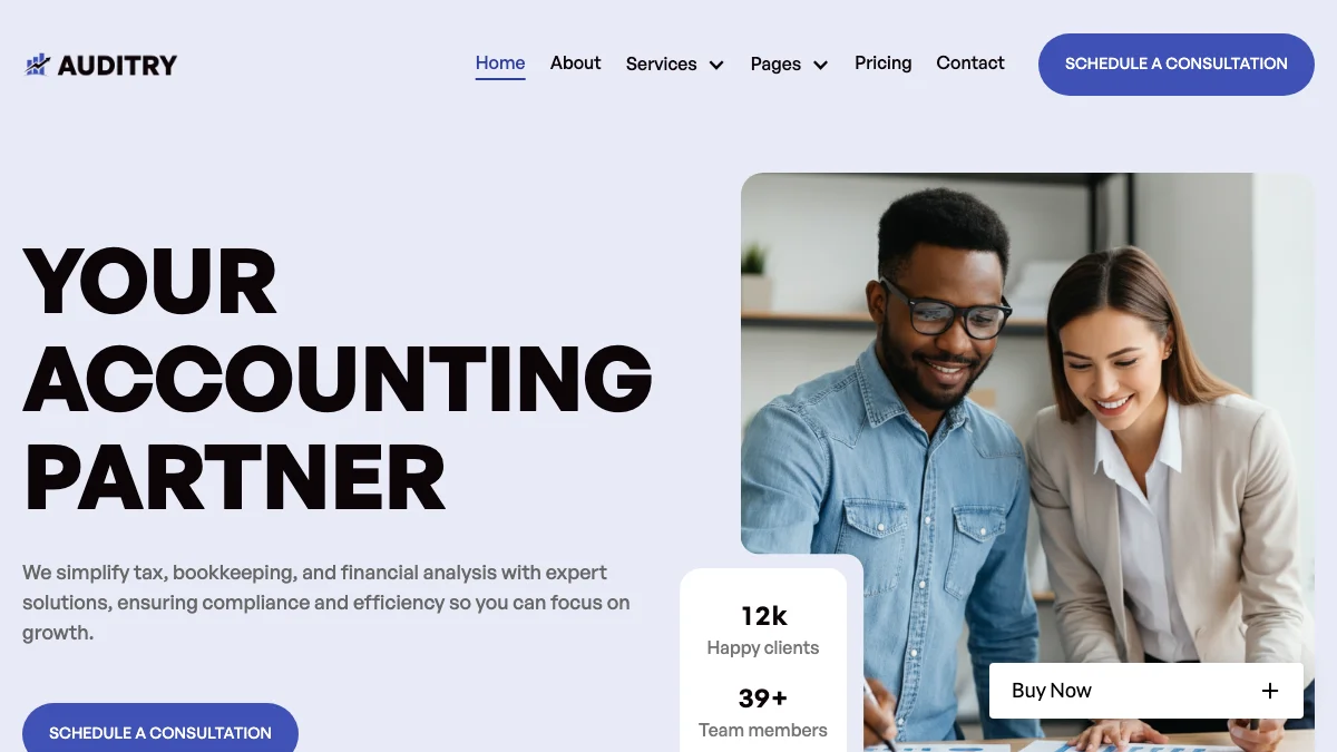 Screenshot of the Auditry theme homepage