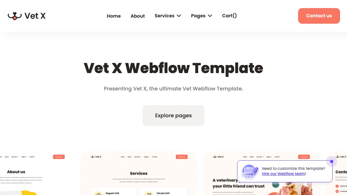 Screenshot of the Vet X theme homepage