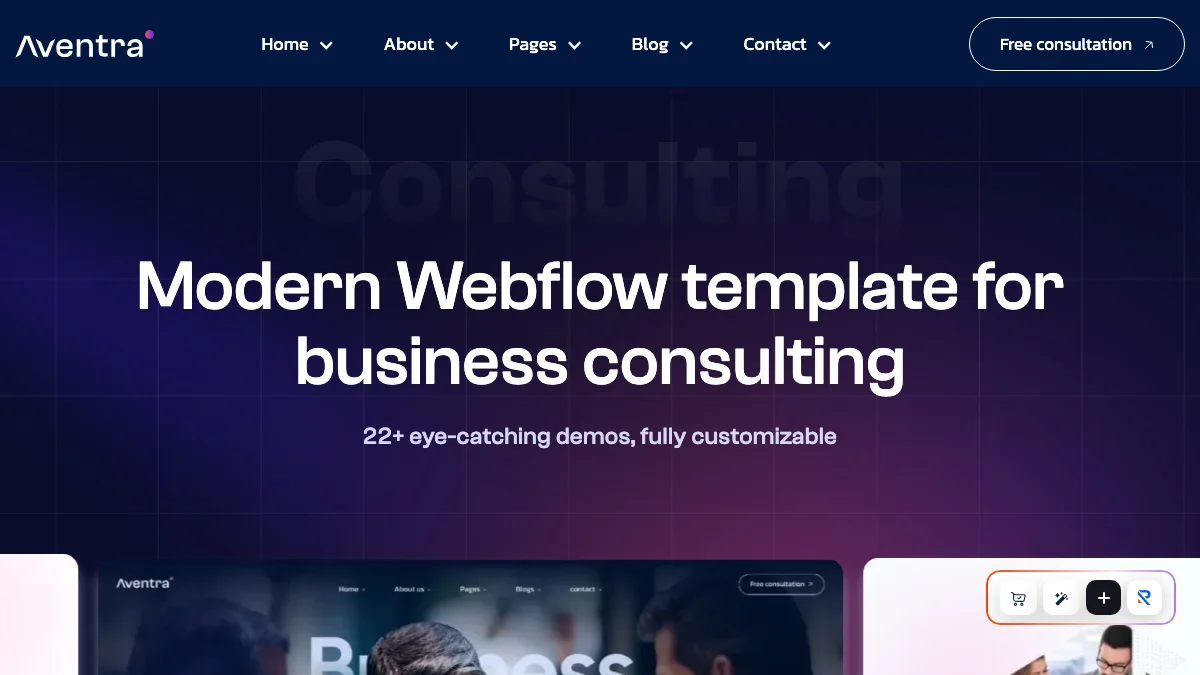 Screenshot of the Aventra theme homepage