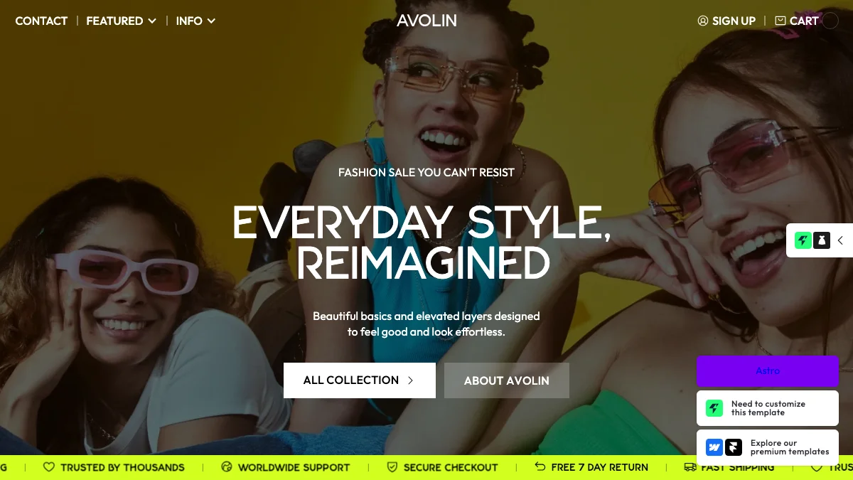 Screenshot of the Avolin theme homepage
