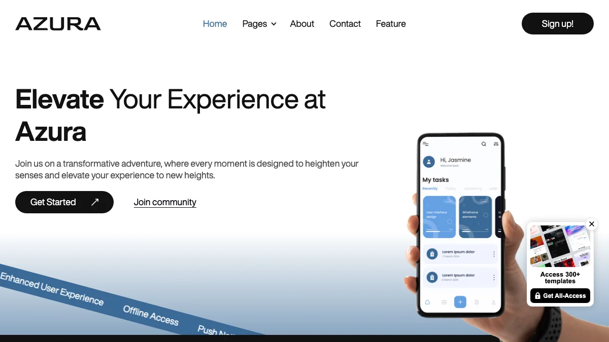 Screenshot of the Azura theme homepage