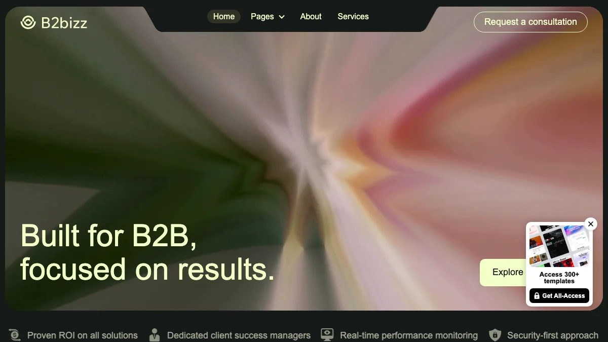Screenshot of the B2bizz theme homepage