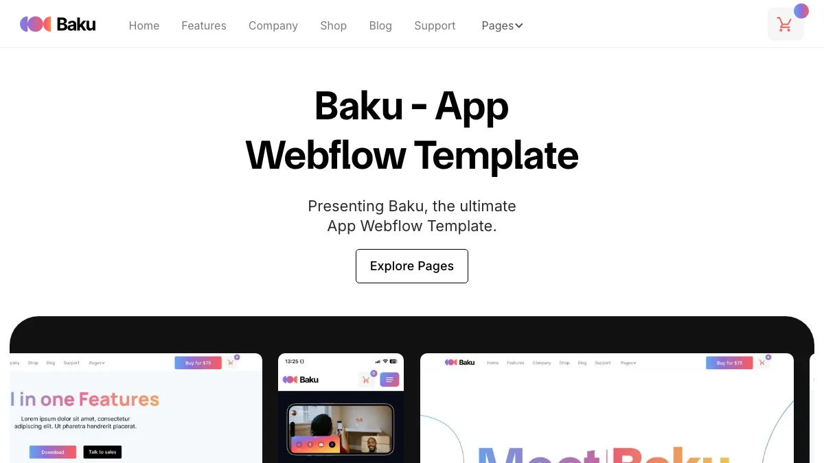 Screenshot of the Baku theme homepage