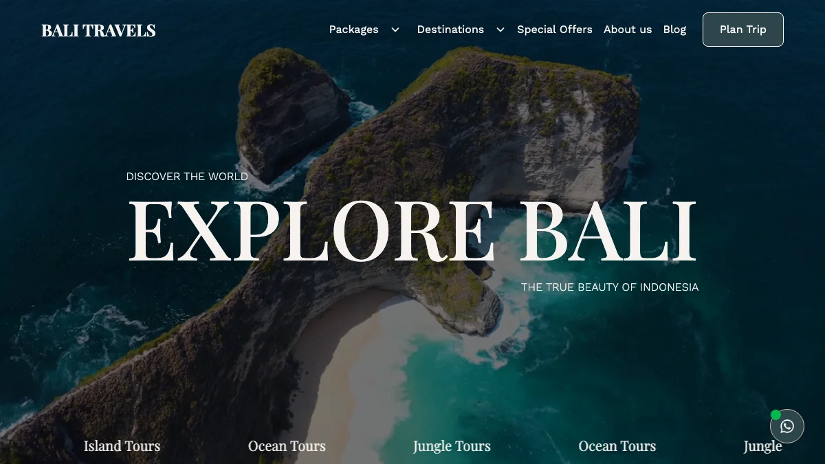 Screenshot of the Bali Travels theme homepage