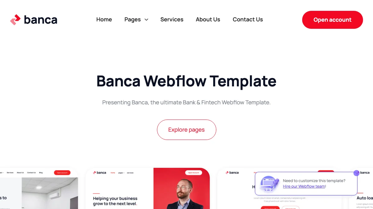 Screenshot of the Banca theme homepage