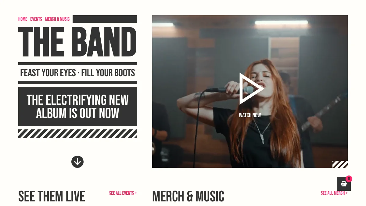 Screenshot of the Band theme homepage