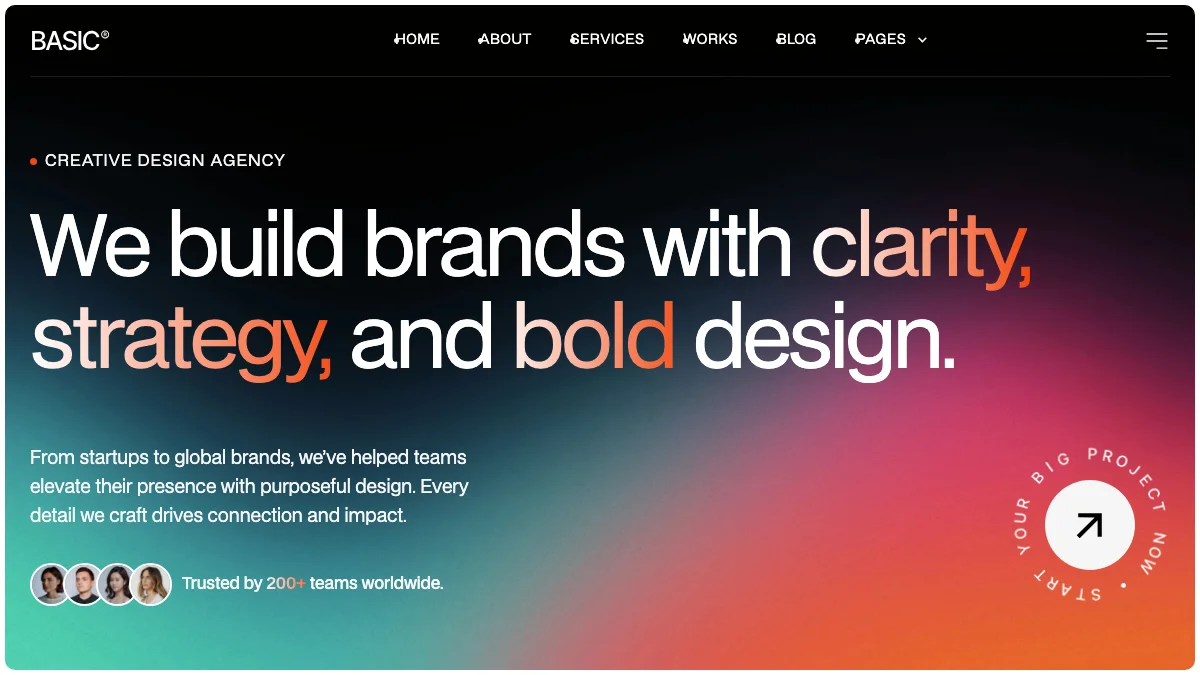 Screenshot of the Basic Studio theme homepage