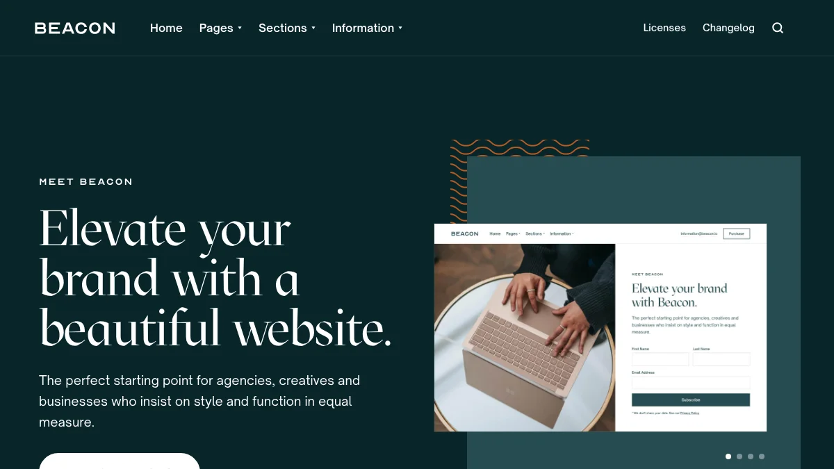 Screenshot of the Beacon theme homepage