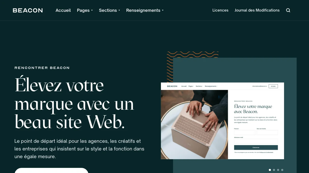 Screenshot of the Beacon theme homepage