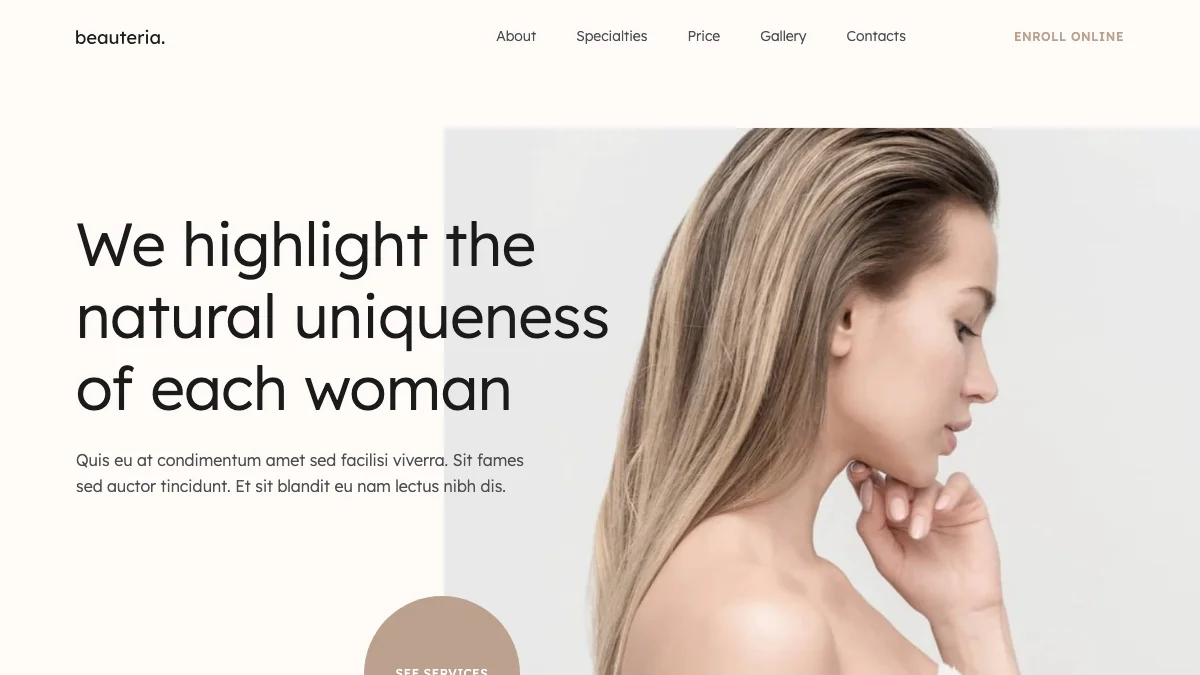 Screenshot of the Beauteria theme homepage
