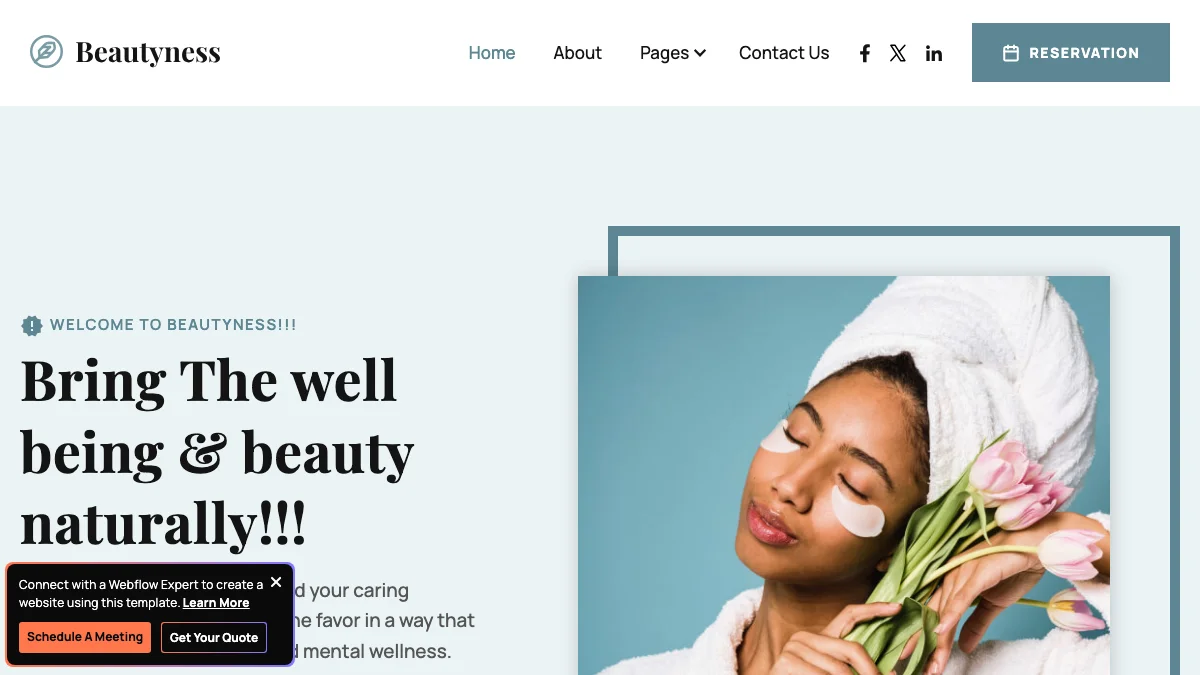 Screenshot of the Beautyness theme homepage