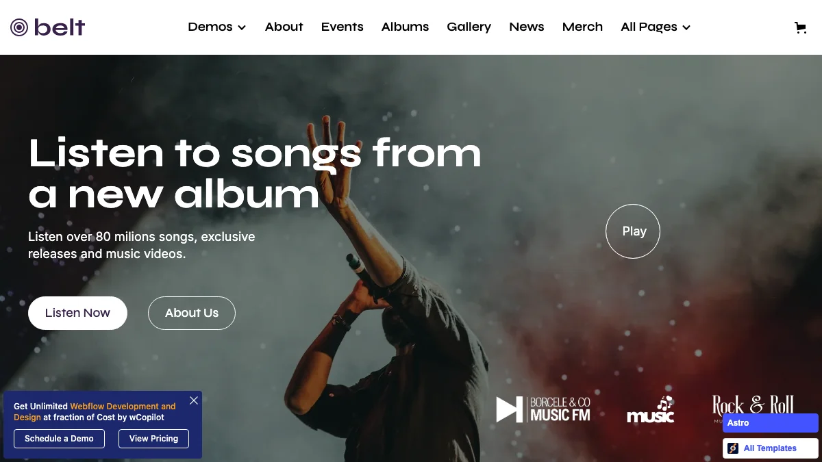 Screenshot of the Belt One theme homepage