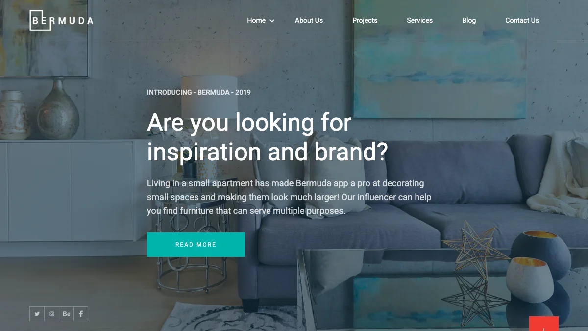 Screenshot of the Bermuda theme homepage