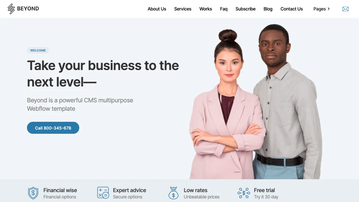Screenshot of the Beyond theme homepage