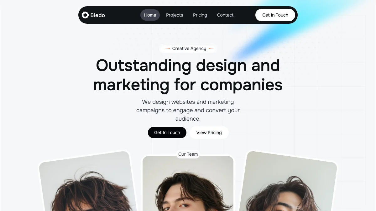 Screenshot of the Biedo theme homepage