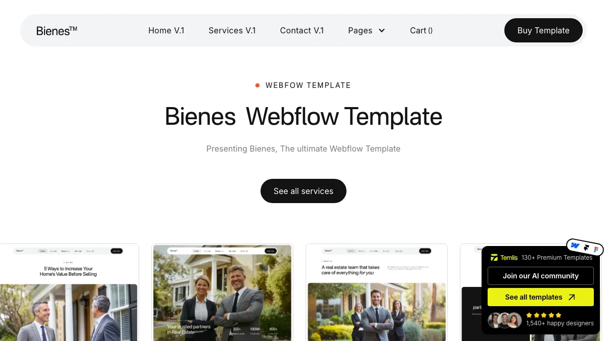 Screenshot of the Bienes theme homepage
