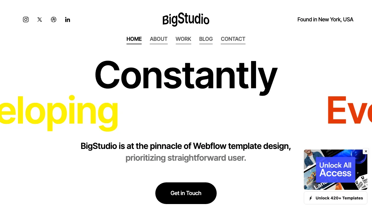 Screenshot of the BigStudio Light theme homepage